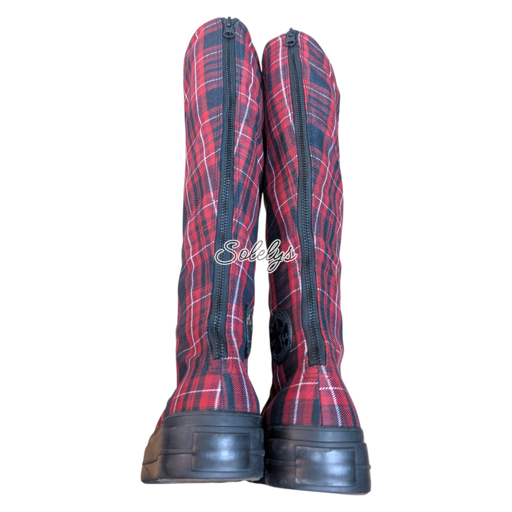 Converse XXHI Platform Lift Plaid Park Red Black Knee High Sneaker Bundle 5.5 - Picture 9 of 10